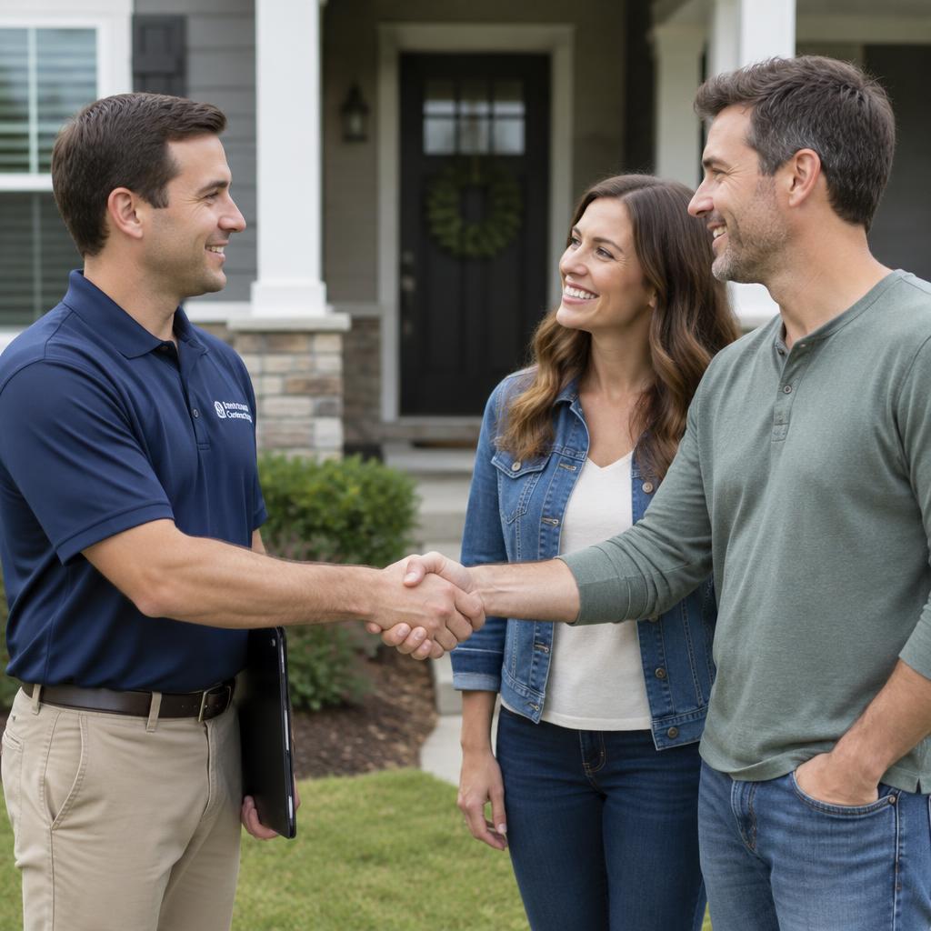 Contractor greeting homeowners